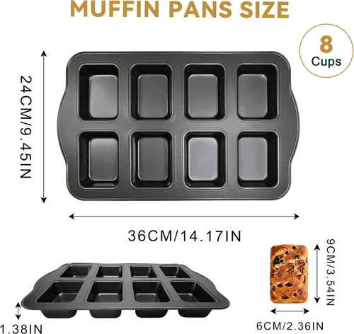Vista 3 de Mini molde para pan de 8 cavidades, antiadherente de acero al carbono, bandeja para hornear mini pan de plátano, brownies y pastel de carne, apto