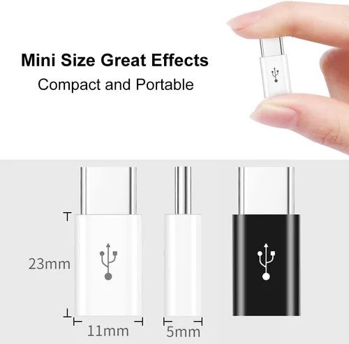 Vista 6 de Adaptador Micro USB a USB C (paquete de 4), adaptador Micro-USB hembra a USB-C macho OTG compatible con Samsung Galaxy, LG, Huawei, teléfonos