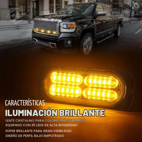Vista 3 de Xprite Kit de luces estroboscópicas de montaje en superficie ámbar de 24 LED con panel de control, parrilla de parrilla lateral, luces intermitentes