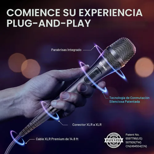 Vista 6 de CAROL AC-910S XLR Micrófono vocal con cable, cardioide dinámico