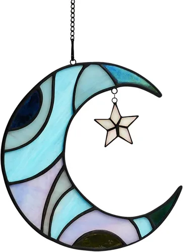 Vista 10 de Black Cat Decor On Moon Suncatcher Decoration,Cat Memorial Gifts for Cats Lovers Stained Glass Window Hangingt,Cats Loss Sympathy Gift,Pet Memorial