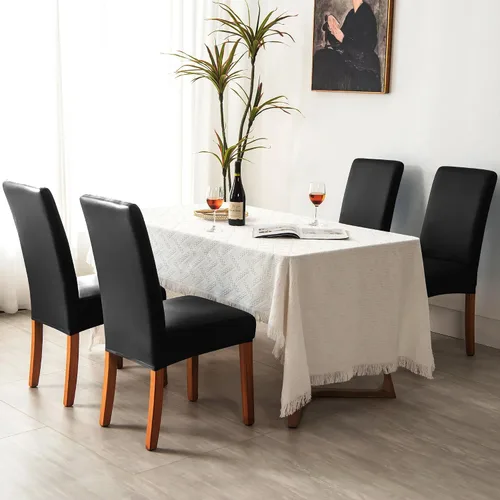 Vista 2 de Funda protectora de piel sintética sintética impermeable elástica para sillas de comedor (negro, 2)