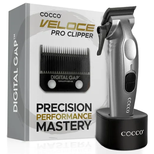 Vista 11 de Cocco Veloce Pro Clipper, Digital Gap Ambassador Graphene Taper Blade Profesional Clipper, Motor BLDC de alto par, totalmente metálico, inalámbrico