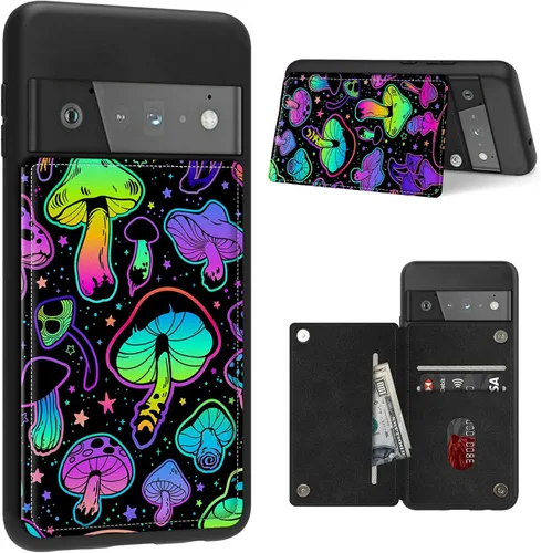Vista 22 de Funda para Google Pixel 6 Pro con ranura para tarjetero, funda de piel sintética, doble cierre magnético y cubierta duradera de poliuretano girasol