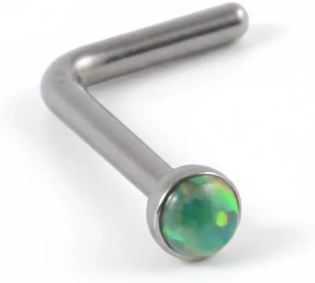 Vista 25 de Piercing para la nariz, calibre 22, relleno de oro de 14 quilates, simple en forma de L con ópalo blanco, pin de nariz de oro único, joyería Negro-L