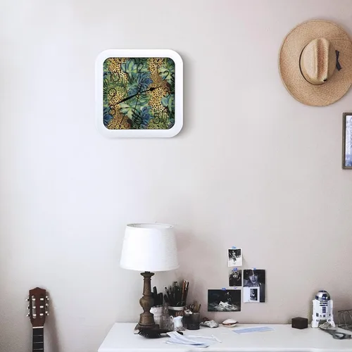 Vista 6 de 10" Square Modern Wall Clock,Animal Leopard Jungle Print Kitchen Clocks Wall Battery Operated,Silent Non Ticking Unique Funny Cute Wall Clock for