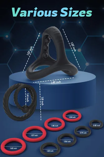 Vista 4 de Juego de anillos de silicona para el pene con 10 tamaños diferentes para mejorar la erección, juguete sexual para hombres más fuertes de larga