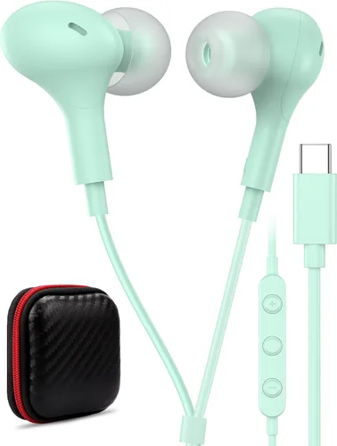 Vista 13 de USB C Headphone for Samsung S26 S25 FE S24 A16 A17 Z Wired Earbuds Magnetic Negro