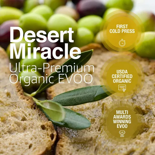 Vista 4 de DESERTMIRACLE Aceite de oliva marroquí rico en polifenoles prensado en frío, aceite de oliva orgánico extra virgen con altos polifenoles, primer