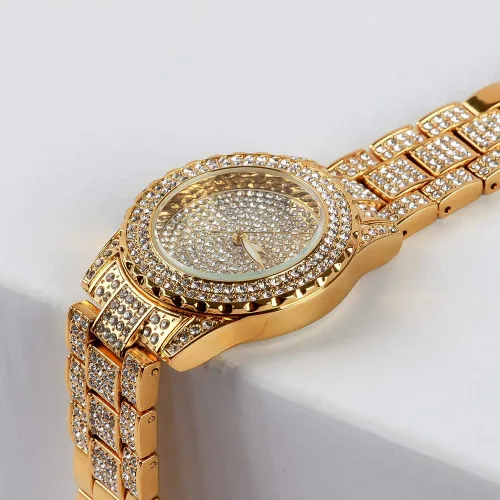 Vista 3 de Smalody Round Luxury Women Watch Crystal Rhinestone Diamond Watches Stainless Steel Wristwatch Iced Out Watch with Japan Quartz Movement for Women
