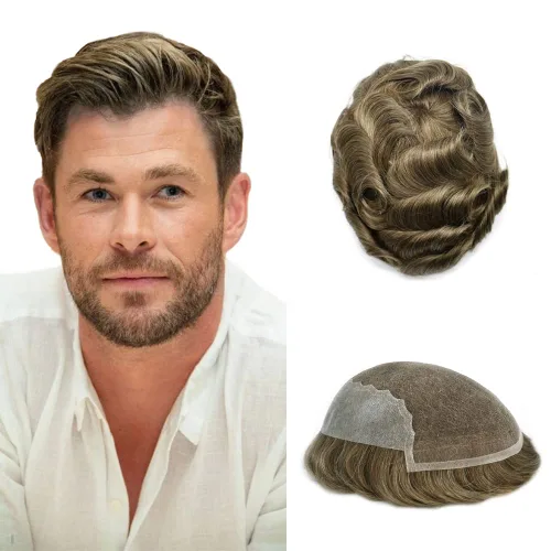 Vista 12 de Toupee para hombres, sistema de reemplazo de cabello humano Remy, nudos blanqueados, encaje frontal, piel fina, para hombre, color gris, pelucas