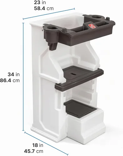 Vista 4 de Step2 Mobile Helper, taburete y soporte de torre para niños pequeños, altura ajustable y almacenamiento integrado, pies antideslizantes, incluye