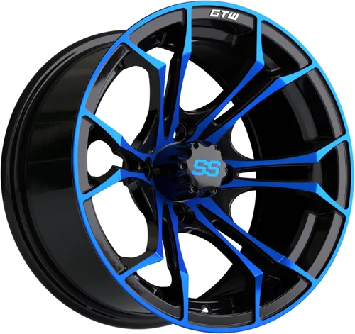 Vista 15 de GTW Spyder - Rueda de aluminio para carrito de golf de 12 pulgadas 12x7 4-4 pernos desplazamiento de 3:4 (azul/negro)