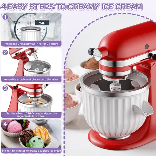 Vista 5 de Accesorio para máquina de helados KitchenAid para batidora de pie, se adapta a mezcladores KitchenAid de 4.5 cuartos de galón y más grandes, tazón
