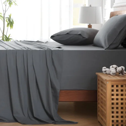 Vista 9 de HYPREST Deep Pocket Queen Sheets 100% Cotton Extra Deep 18-24 Inch Grey 4pc Gris