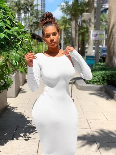 Vista 8 de XXTAXN - Vestido de tubo largo hasta el tobillo para mujer ajustado sexy de manga larga con cuello redondo para el trabajo y la oficina