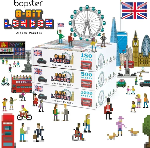 Vista 6 de Rompecabezas de 1000 piezas, estilo retro de 8 bits, rompecabezas de Londres de 1000 piezas para adultos, hechos con cartón 100% reciclado