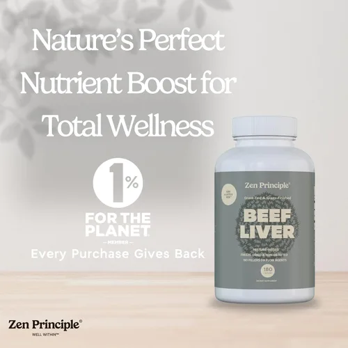 Vista 6 de Zen Principle Hígado de res desecado ultrapuro, alimentado con pasto y acabado Nueva Zelanda, sin hormonas ni OMG, energía natural y apoyo