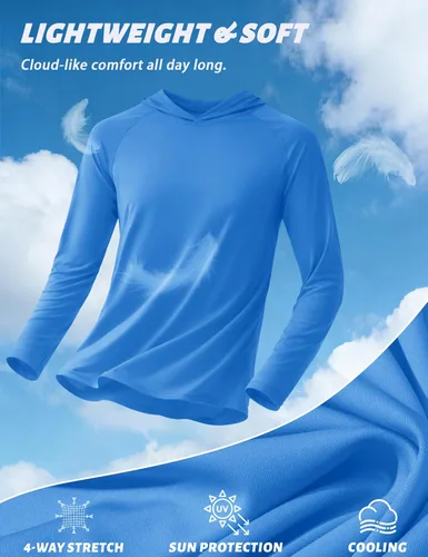 Vista 5 de KEFITEVD Sudadera con capucha de manga larga para hombre con protección solar UPF 50+ SPF de secado rápido Azur