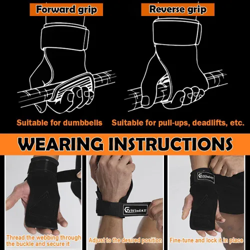 Vista 2 de Correa de muñeca para levantamiento de pesas, agarres de cuero de doble capa, correas ajustables para levantamiento de pesas para entrenar