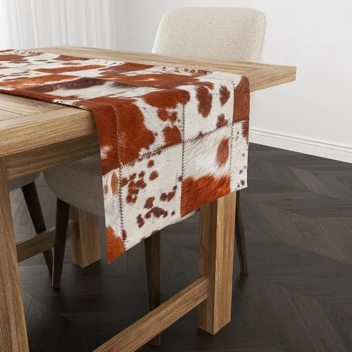 Vista 13 de YCness Camino de mesa con estampado de vaca, piel de vaca marrón, estilo occidental, decoración de casa de campo para el hogar, cocina, comedor, 13