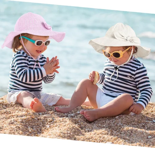 Vista 11 de Sombrero de sol para bebé niña con UPF 50+ sombrero de playa ajustable para exteriores con ala ancha