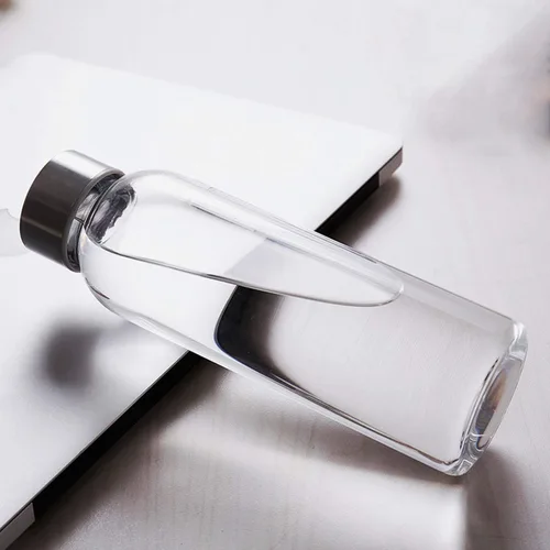 Vista 3 de Botellas de agua de vidrio, botella de vidrio de 16 onzas con tapa de acero inoxidable a prueba de fugas, botellas de jugo reutilizables, botellas