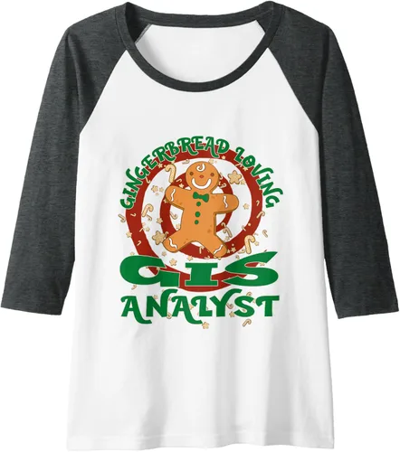 Vista 9 de GIS Analyst Job Gingerbread - Camiseta de béisbol raglán de Navidad, Negro