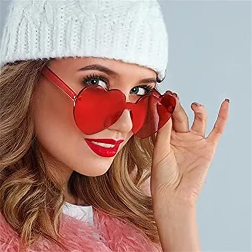 Vista 6 de AEAHALY Lentes de sol con forma de corazón blanco, verde, azul, morado, rosa, rojo, para mujer, con forma de corazón, a granel, para fiestas