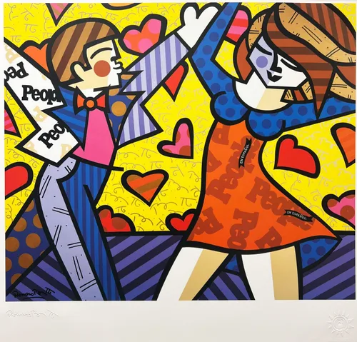 Vista 2 de Romero Britto People in Espanol Arte Pop Enmarcado a medida Raro fuera de impresión