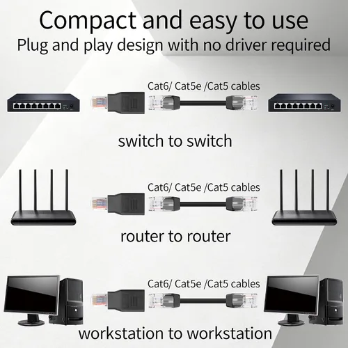Vista 4 de Adaptador Ethernet RJ45, conector de red macho Cat6 a hembra Acoplador de extensión LAN 8P8C, convertidor de enchufe RJ45 a Jack para enrutador