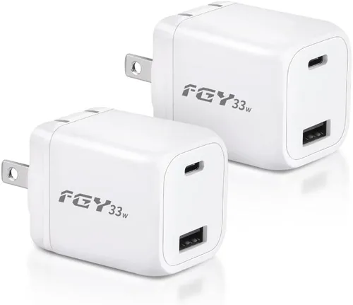 Vista 8 de FGY Cargador de pared USB C, cargador rápido GaN II de 30 W, bloque de carga de doble puerto, carga rápida para iPhone17/16/15/14/Pro Negro-Paquete