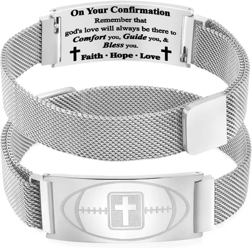 Vista 13 de Regalos de graduación, pulsera de fútbol, fútbol, baloncesto, béisbol, regalos de pulsera, pulseras de cruz de fe para hombres, bautismo, primera