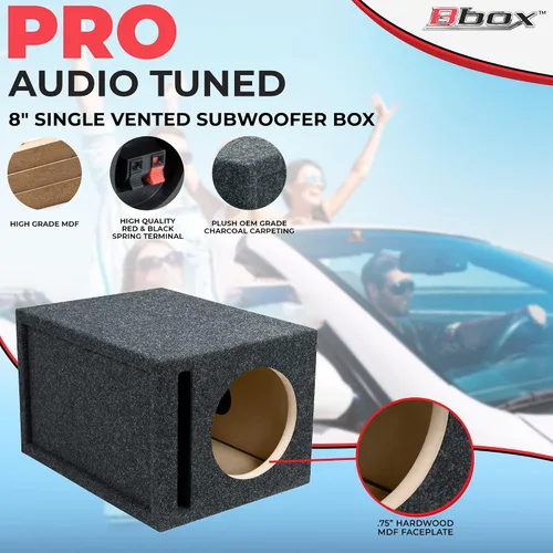 Vista 5 de Atrend 8 pulgadas Caja de altavoz de subwoofer para coche con ventilación y alfombrado - Mejora la calidad del audio, el sonido y el bajo