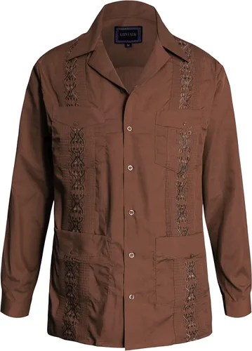 Vista 26 de Guytalk Camisa de boda mexicana de manga larga con botones de guayabera cubana para hombre