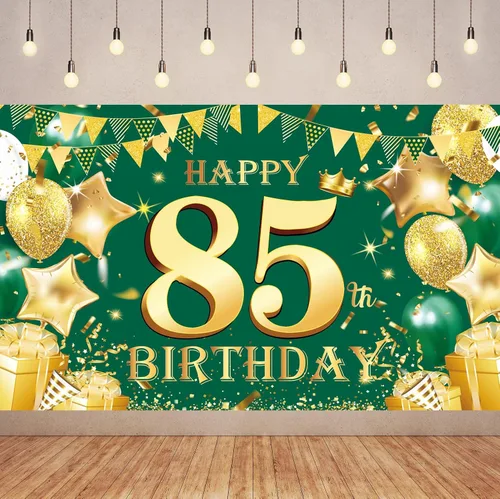 Vista 6 de Cartel de feliz cumpleaños número 100 de oro verde, 3.6 x 6 pies, montaje en pared, fiesta, cumpleaños Oro verde 100