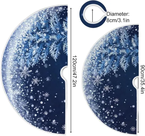 Vista 3 de Falda de árbol de Navidad azul de 36 pulgadas, decoraciones de copo de nieve plateado, tapete de árbol de Navidad para invierno, pequeño
