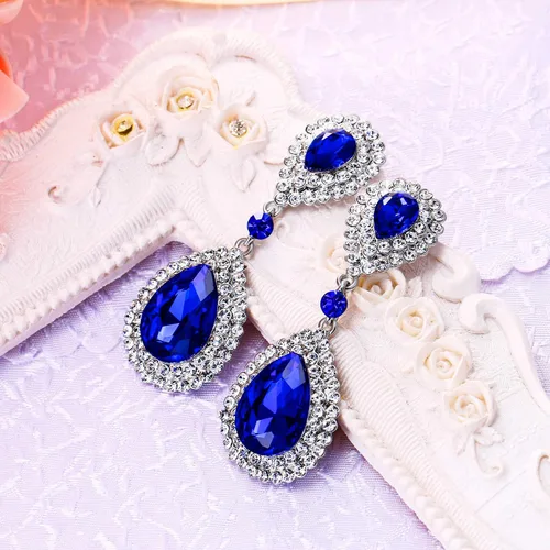 Vista 3 de BriLove Aretes colgantes de cristal para novia de moda para mujer, Cristal