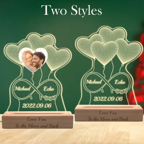 Vista 3 de Regalo para ella, lámpara nocturna de acrílico infinito 3D personalizada con imagen, luz nocturna con foto personalizada, placas acrílicas