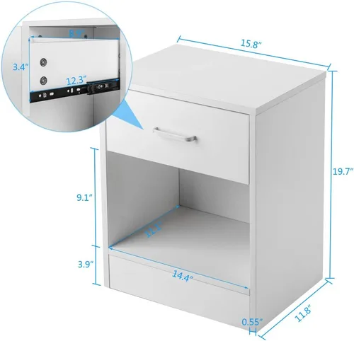 Vista 2 de Juego de 2 mesitas de noche con cajón de almacenamiento para el hogar, dormitorio, oficina