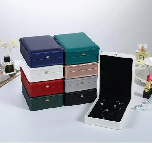 Vista 6 de Conjunto de joyas de boda Caja de cuero premium collar pendiente anillo expositor soporte de almacenamiento (negro)