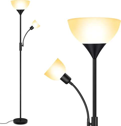 Vista 11 de Lámparas de pie BoostArea para sala de estar, lámpara de pie, lámpara de pie de 180 cm con lámpara de lectura, interruptor de 3 vías, lámparas