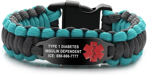 Vista 7 de Pulsera de alerta médica Paracord para hombres y mujeres Pulsera de identificación médica de acero inoxidable con hebillas de liberación lateral
