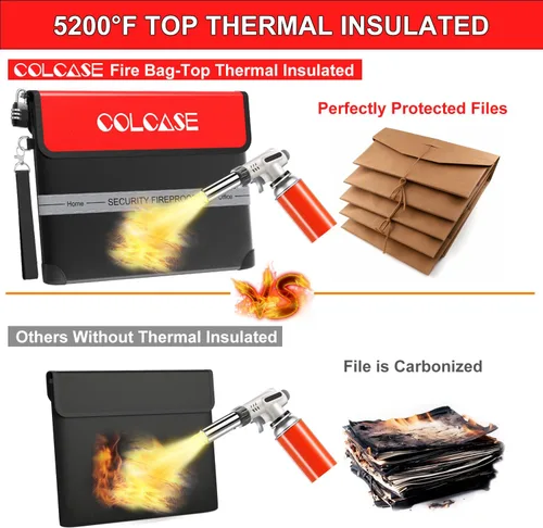 Vista 6 de COLCASE Bolsa de documentos ignífuga con cerradura de 5200 ℉ con aislamiento térmico impermeable e ignífugo con cremallera, bolsa ignífuga