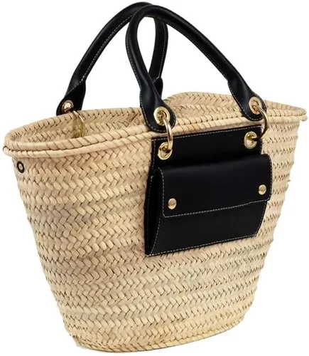 Vista 3 de Cesta francesa bolsa de paja con asas de cuero bolsa de playa, bolsa de paja, cesta de mercado