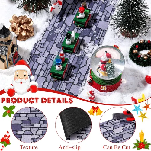 Vista 3 de Marspark Accesorios de pueblo navideño de 5 x 50 pulgadas, tapete de calle en miniatura de Navidad, decoración de calle y nieve para paisaje pequeño