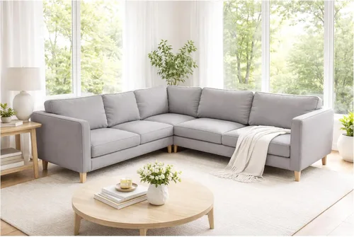 Vista 9 de Funda de sofá de esquina de poliéster Karlstad (2+3/3+2) de repuesto, hecha a medida para IKEA Karlstad seccional de repuesto (poliéster beige)