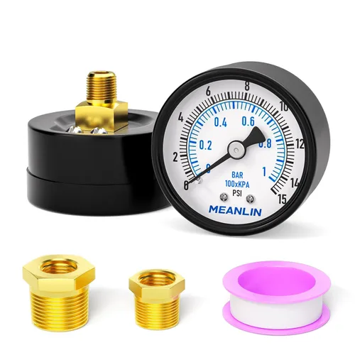 Vista 21 de MEANLIN MEASURE - Manómetro electromecánico de 2" de esfera con cara, NPT de 1/4 de pulgada, para bomba de pozo, con bujes hexagonales NPT de 1/2