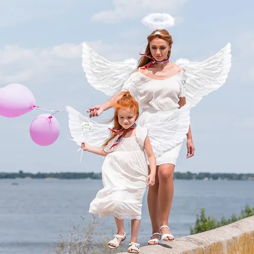 Vista 7 de Takmor Alas de ángel para adultos, disfraz de alas de ángel y halo de ángel para mujeres y niñas, disfraz de alas para Halloween