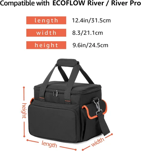 Vista 6 de Trunab Funda de transporte compatible con ECOFLOW River/River 2/River Pro, bolsa de almacenamiento con fondo impermeable y bolsillos delanteros